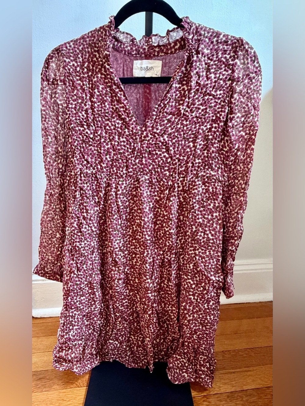 ba&sh Burgundy Long Sleeve mini Dress.